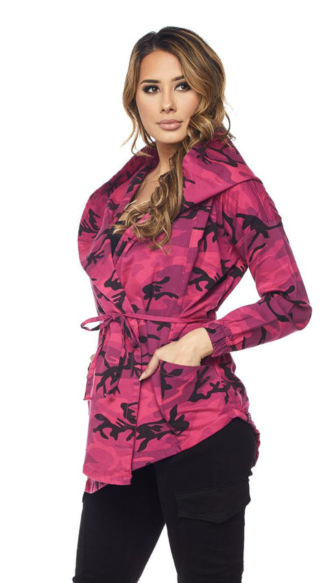 Hot Pink Camouflage Draped Hooded Jacket - SohoGirl.com